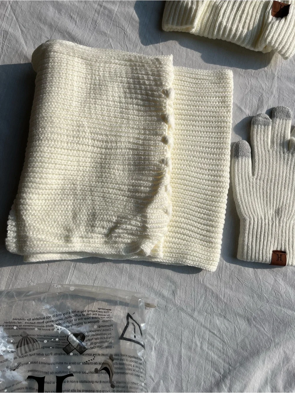Cream Knit Winter Beanie, Gloves & Scarf Set - Men's Accessories
